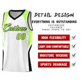 Custom White Fluorescent Green and Black Color Block Sports Uniform Basketball Jersey