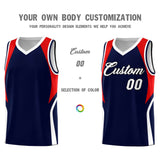 Custom Navy Red and White Color Block Sports Uniform Basketball Jersey