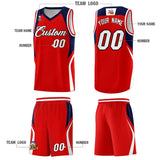 Custom Red Navy and White Color Block Sports Uniform Basketball Jersey