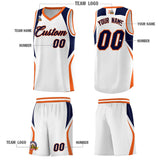 Custom White Navy and Orange Color Block Sports Uniform Basketball Jersey