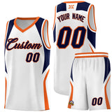 Custom White Navy and Orange Color Block Sports Uniform Basketball Jersey