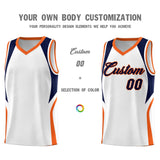 Custom White Navy and Orange Color Block Sports Uniform Basketball Jersey