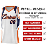 Custom White Navy and Orange Color Block Sports Uniform Basketball Jersey