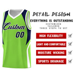 Custom Neon Green Navy and White Color Block Sports Uniform Basketball Jersey
