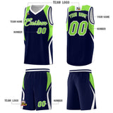 Custom Navy Neon Green and White Color Block Sports Uniform Basketball Jersey