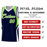 Custom Navy Neon Green and White Color Block Sports Uniform Basketball Jersey