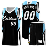 Custom Black Light Blue and White Color Block Sports Uniform Basketball Jersey