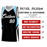 Custom Black Light Blue and White Color Block Sports Uniform Basketball Jersey