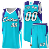 Custom Sky Blue Royal and White Color Block Sports Uniform Basketball Jersey