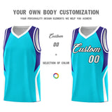 Custom Sky Blue Royal and White Color Block Sports Uniform Basketball Jersey
