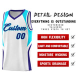 Custom White Sky Blue and Royal Color Block Sports Uniform Basketball Jersey