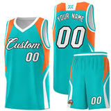 Custom Aqua Orange and White Color Block Sports Uniform Basketball Jersey