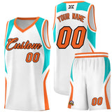 Custom White Aqua and Orange Color Block Sports Uniform Basketball Jersey