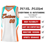 Custom White Aqua and Orange Color Block Sports Uniform Basketball Jersey