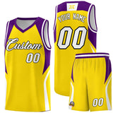 Custom Gold Purple and White Color Block Sports Uniform Basketball Jersey