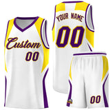 Custom White Gold and Purple Color Block Sports Uniform Basketball Jersey