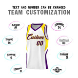 Custom White Gold and Purple Color Block Sports Uniform Basketball Jersey