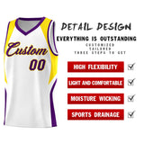 Custom White Gold and Purple Color Block Sports Uniform Basketball Jersey