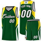 Custom Hunter Green Gold and White Color Block Sports Uniform Basketball Jersey
