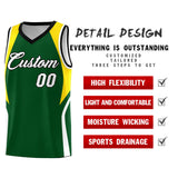 Custom Hunter Green Gold and White Color Block Sports Uniform Basketball Jersey