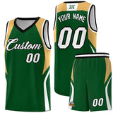 Custom Green Buckskin Brown and White Color Block Sports Uniform Basketball Jersey