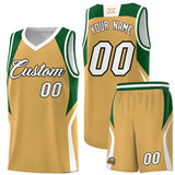 Custom Buckskin Brown Green and White Color Block Sports Uniform Basketball Jersey