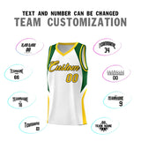 Custom White Hunter Green and Gold Color Block Sports Uniform Basketball Jersey