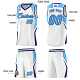 Custom White Powder Blue and Navy Color Block Sports Uniform Basketball Jersey