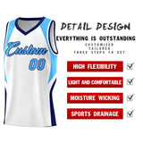 Custom White Powder Blue and Navy Color Block Sports Uniform Basketball Jersey