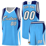 Custom Powder Blue Navy and White Color Block Sports Uniform Basketball Jersey