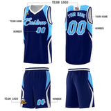 Custom Navy Powder Blue and White Color Block Sports Uniform Basketball Jersey