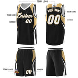 Custom Black Old Gold and White Color Block Sports Uniform Basketball Jersey