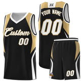 Custom Black Old Gold and White Color Block Sports Uniform Basketball Jersey