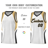 Custom White Old Gold and Black Color Block Sports Uniform Basketball Jersey