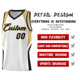 Custom White Old Gold and Black Color Block Sports Uniform Basketball Jersey