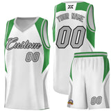 Custom White Green and Gray Color Block Sports Uniform Basketball Jersey