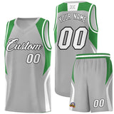 Custom Gray Green and White Color Block Sports Uniform Basketball Jersey