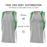 Custom Gray Green and White Color Block Sports Uniform Basketball Jersey