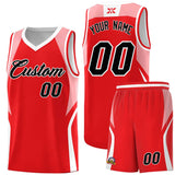 Custom Red Light Pink and White Color Block Sports Uniform Basketball Jersey