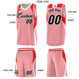 Custom Light Pink Red and White Color Block Sports Uniform Basketball Jersey