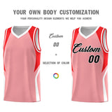 Custom Light Pink Red and White Color Block Sports Uniform Basketball Jersey
