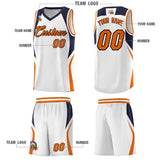 Custom White Navy and Orange Color Block Sports Uniform Basketball Jersey