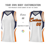 Custom White Navy and Orange Color Block Sports Uniform Basketball Jersey