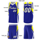 Custom Royal Yellow and White Color Block Sports Uniform Basketball Jersey