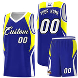 Custom Royal Yellow and White Color Block Sports Uniform Basketball Jersey