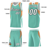 Custom Blue Buckskin Brown and White Color Block Sports Uniform Basketball Jersey