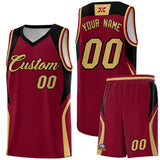 Custom Crimson Old Gold and Black Color Block Sports Uniform Basketball Jersey