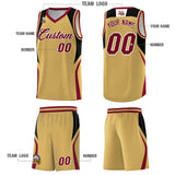 Custom Old Gold Black and Crimson Color Block Sports Uniform Basketball Jersey