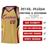 Custom Old Gold Black and Crimson Color Block Sports Uniform Basketball Jersey