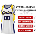 Custom White Navy and Gold Color Block Sports Uniform Basketball Jersey